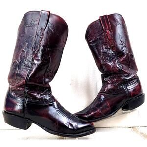 Vintage Lucchese Roper Cowboy Boots Dark Cherry USA Leather Men’s 7.5E Western Red Lucchese Western Boots for Men for Sale | Shop New  main image 4